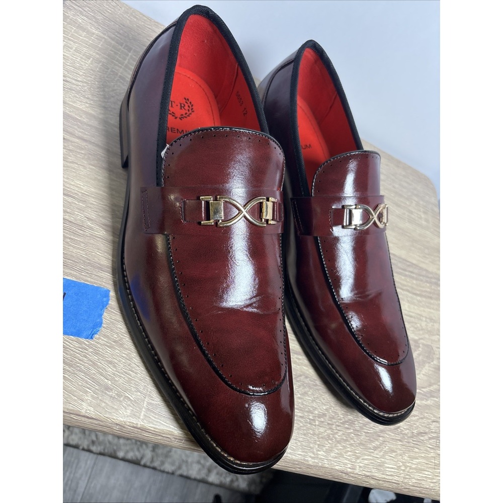 T.R. PREMIUM Men's Burgundy Horsebit Slip On Loafers Dress Shoes Size 12M